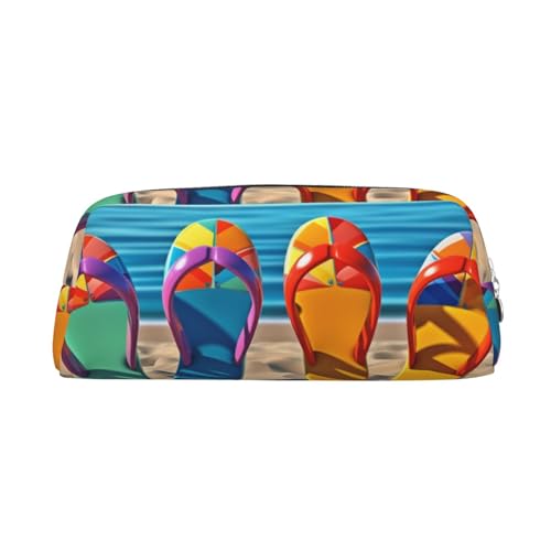AMREWQYL Bunte Flip-Flops mit Strandball-Motiv, bedrucktes Federmäppchen, 3D-Leder, mit Reißverschluss von AMREWQYL