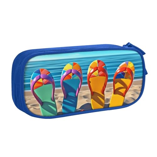 AMREWQYL Bunte Flip-Flops mit Strandball-Motiv, bedrucktes Federmäppchen, Federmäppchen, Schreibwaren-Aufbewahrungsbox von AMREWQYL