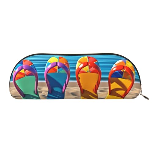 AMREWQYL Bunte Flip-Flops mit Strandball-Motiv, bedrucktes Federmäppchen, Leder-Federmäppchen, tragbare Schreibwaren-Tasche von AMREWQYL