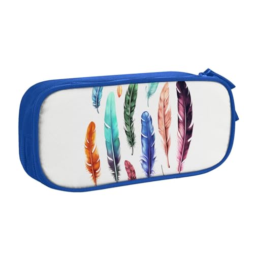 AMREWQYL Bunte handgezeichnete Federn auf weißem bedrucktem Federmäppchen, Federmäppchen, Schreibwaren-Aufbewahrungsbox von AMREWQYL