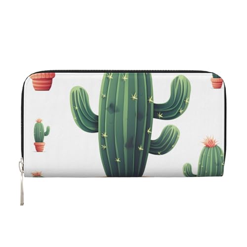 AMREWQYL Cactus(2) Bedruckte Leder Handbrieftasche Damen Reisebrieftasche Kreditkartenetui, Schwarz, Einheitsgröße von AMREWQYL