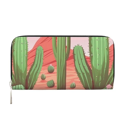AMREWQYL Cactus Desert Printed Leather Hand Wallet Women Travel Wallet Credit Card Wallet, Schwarz, Einheitsgröße von AMREWQYL