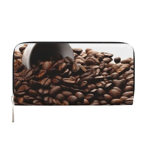 AMREWQYL Coffee Beans Printed Leather Hand Wallet Women Travel Wallet Credit Card Wallet, Schwarz, Einheitsgröße von AMREWQYL