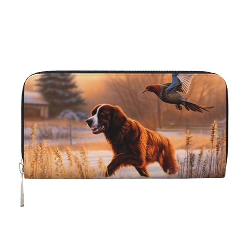 AMREWQYL Dog Catching Fasan Printed Leather Hand Wallet Women Travel Wallet Credit Card Wallet, Schwarz, Einheitsgröße von AMREWQYL
