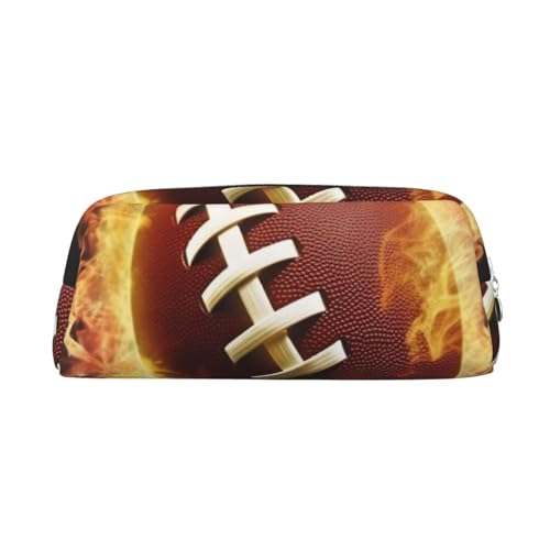 AMREWQYL Federmäppchen, Motiv: Flaming American Football, 3D-Leder, Reißverschluss, Stifteetui von AMREWQYL