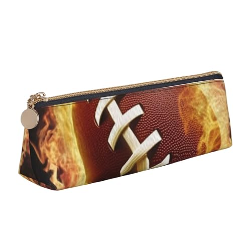 AMREWQYL Federmäppchen, Motiv: Flaming American Football, Leder, tragbar, Schreibwarenetui von AMREWQYL