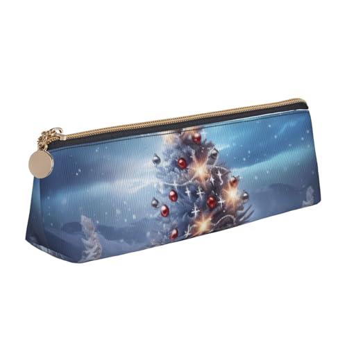 AMREWQYL Federmäppchen aus Leder, Motiv: Weihnachtsbäume, tragbar, Schreibwarenetui von AMREWQYL