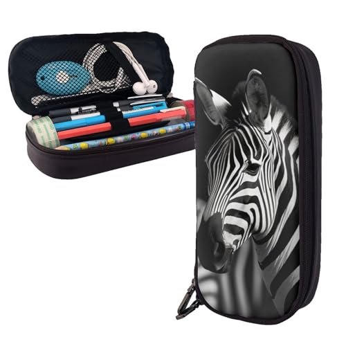 AMREWQYL Federmäppchen aus Leder, Zebramuster, Schwarz und Weiß von AMREWQYL