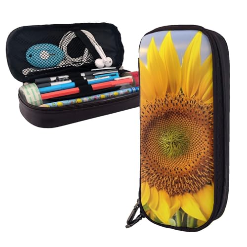 AMREWQYL Federmäppchen aus Leder, mit Sonnenblumen-Motiv, goldgelb von AMREWQYL