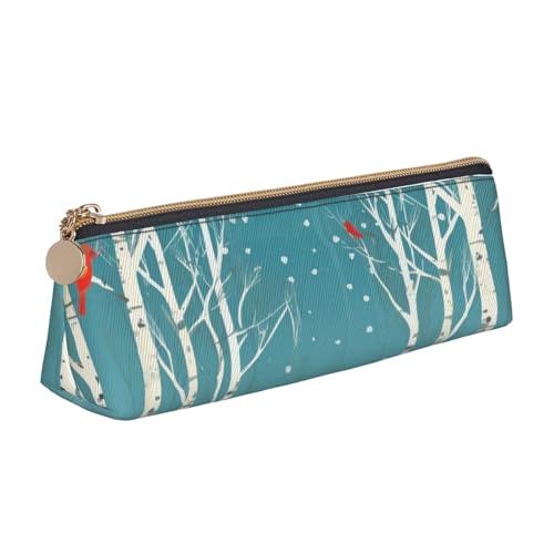 AMREWQYL Federmäppchen aus Leder mit Aufschrift "Merry Christmas", mit Birkenbaum-Motiv, tragbare Schreibwaren-Tasche von AMREWQYL