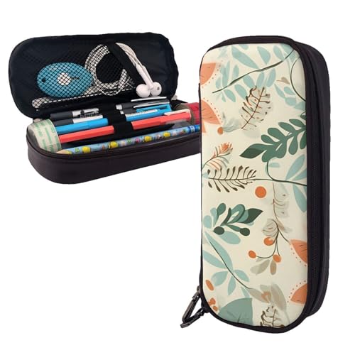 AMREWQYL Federmäppchen aus Leder mit Blätter- und Blumendruck von AMREWQYL