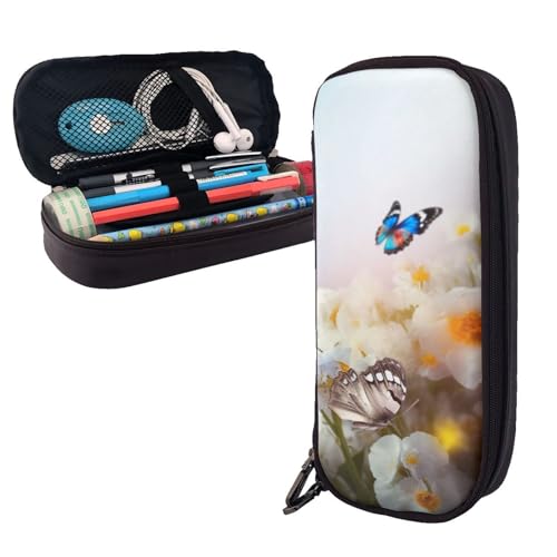 AMREWQYL Federmäppchen aus Leder mit Blumen und Schmetterlingen von AMREWQYL