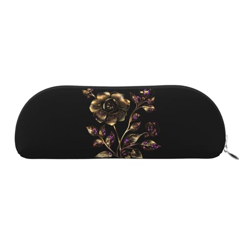 AMREWQYL Federmäppchen aus Leder mit Blumenmuster in Schwarz und Gold, tragbare Schreibwaren-Tasche von AMREWQYL