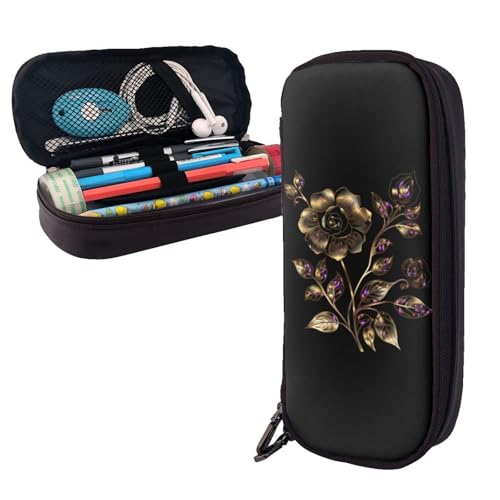 AMREWQYL Federmäppchen aus Leder mit Blumenmuster in Schwarz und Gold von AMREWQYL
