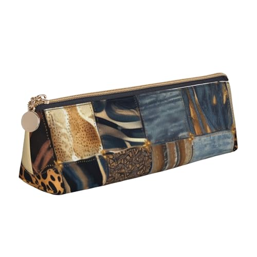 AMREWQYL Federmäppchen aus Leder mit Denim-Patchwork-Aufdruck, tragbare Schreibwaren-Tasche von AMREWQYL