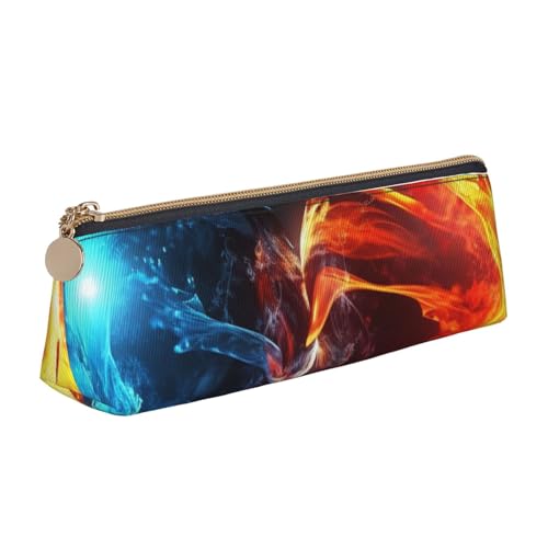 AMREWQYL Federmäppchen aus Leder mit Eis- und Feuerbällen bedruckt, tragbare Schreibwaren-Tasche von AMREWQYL