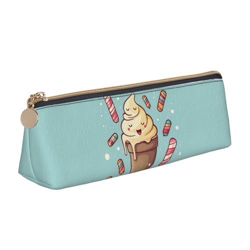 AMREWQYL Federmäppchen aus Leder mit Eiscreme-Aufdruck, tragbare Schreibwaren-Tasche von AMREWQYL