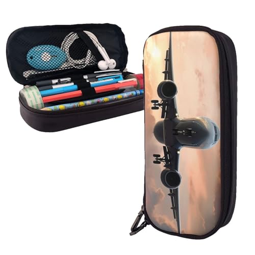 AMREWQYL Federmäppchen aus Leder mit Flugzeug-Kunstdruck von AMREWQYL