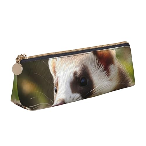 AMREWQYL Federmäppchen aus Leder mit Frettchen-Motiv, tragbare Schreibwaren-Tasche von AMREWQYL