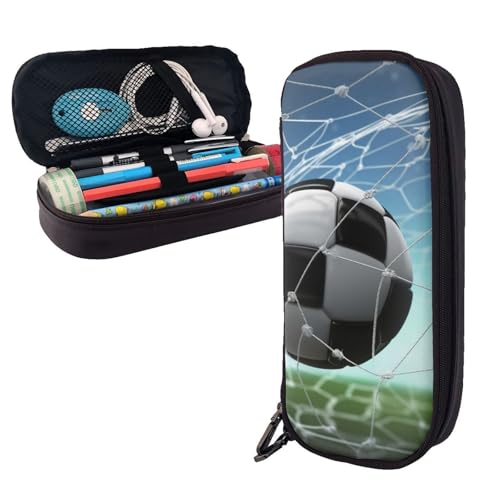 AMREWQYL Federmäppchen aus Leder mit Fußball-Netzwerk-Motiv von AMREWQYL