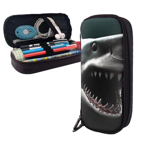 AMREWQYL Federmäppchen aus Leder mit Haifischkopf-Motiv, Aufbewahrungstasche von AMREWQYL