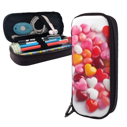 AMREWQYL Federmäppchen aus Leder mit Herzmotiv und Süßigkeiten-Motiv von AMREWQYL