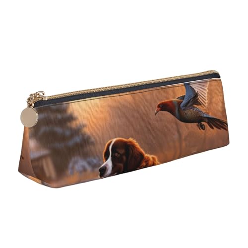 AMREWQYL Federmäppchen aus Leder mit Hundefang-Fasan-Motiv, tragbare Schreibwaren-Tasche von AMREWQYL