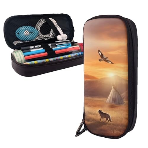 AMREWQYL Federmäppchen aus Leder mit Indianerstämmen, bedruckt, Aufbewahrungstasche von AMREWQYL