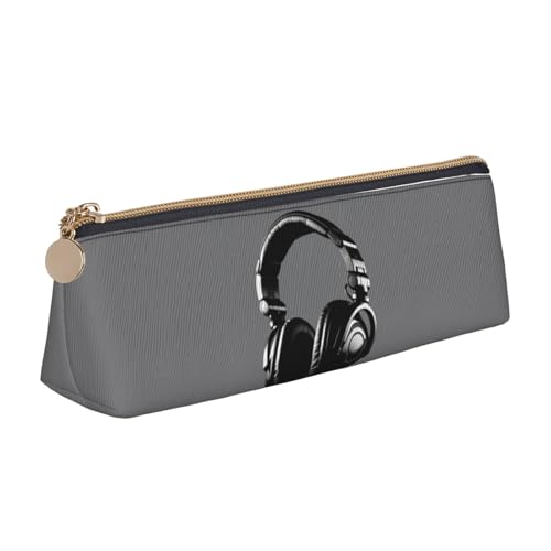 AMREWQYL Federmäppchen aus Leder mit Kopfhörer-Motiv, tragbare Schreibwaren-Tasche von AMREWQYL