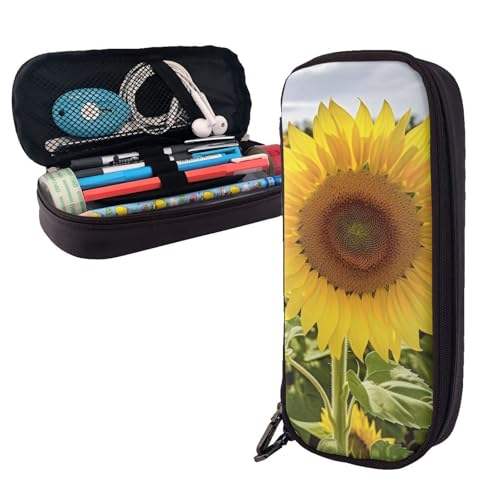 AMREWQYL Federmäppchen aus Leder mit Motiv "Blühende Sonnenblumen" von AMREWQYL