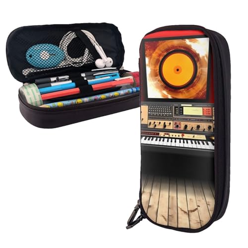 AMREWQYL Federmäppchen aus Leder mit Musikstudio-Motiv von AMREWQYL