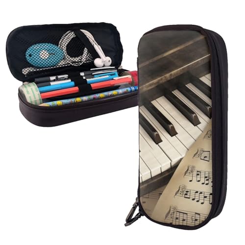 AMREWQYL Federmäppchen aus Leder mit Noten- und Klaviertasten-Motiv von AMREWQYL