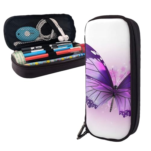 AMREWQYL Federmäppchen aus Leder mit Schmetterlingsmotiv, Violett von AMREWQYL