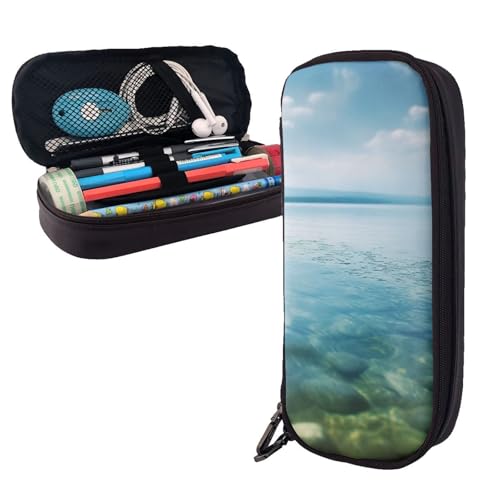 AMREWQYL Federmäppchen aus Leder mit Seewasser-Motiv von AMREWQYL