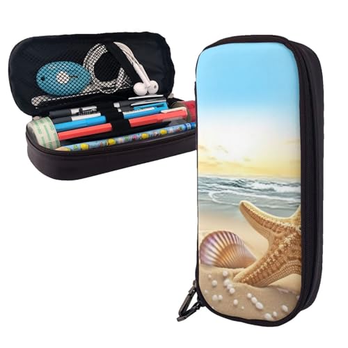 AMREWQYL Federmäppchen aus Leder mit Strand-Seestern-Motiv von AMREWQYL