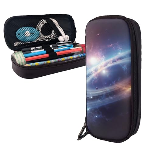 AMREWQYL Federmäppchen aus Leder mit Weltraumplaneten-Motiv von AMREWQYL