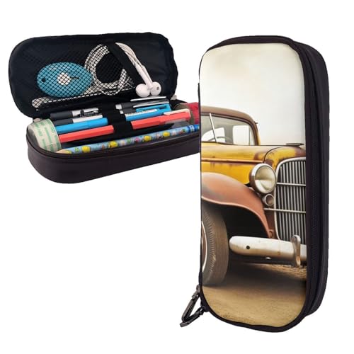 AMREWQYL Federmäppchen aus Leder mit antikem Auto-Aufdruck von AMREWQYL