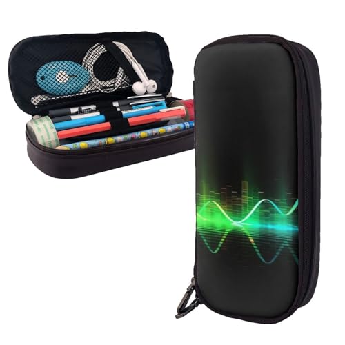 AMREWQYL Federmäppchen aus Leder mit coolem Musik-Schallwellen-Motiv von AMREWQYL