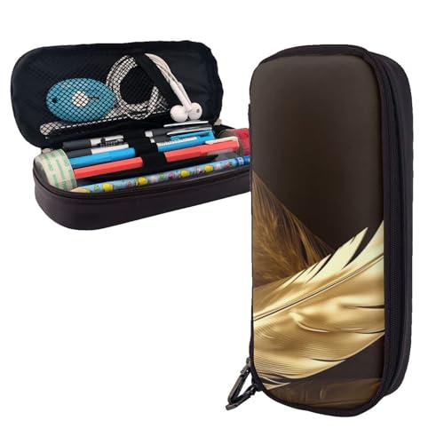 AMREWQYL Federmäppchen aus Leder mit goldenen Federn, Aufbewahrungstasche von AMREWQYL