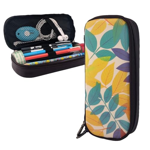 AMREWQYL Federmäppchen aus Leder mit mehrfarbigem Blättermuster von AMREWQYL