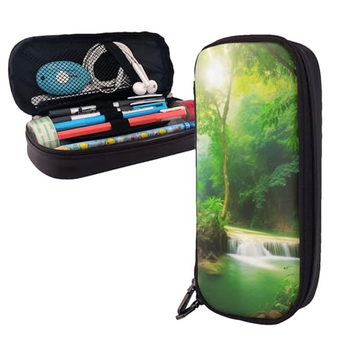 AMREWQYL Federmäppchen aus Leder mit natürlicher Dschungellandschaft von AMREWQYL