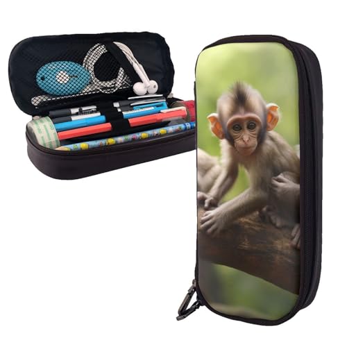 AMREWQYL Federmäppchen aus Leder mit niedlichem Motiv "Little Monkeys" von AMREWQYL