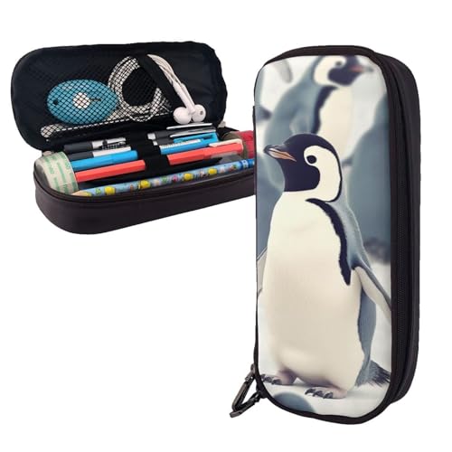 AMREWQYL Federmäppchen aus Leder mit niedlichem Pinguin-Tiermuster, Aufbewahrungstasche von AMREWQYL