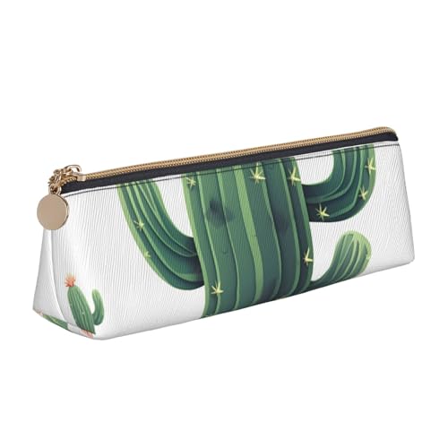 AMREWQYL Federmäppchen aus bedrucktem Leder, Motiv: Kaktus (2), tragbare Schreibwaren-Tasche von AMREWQYL