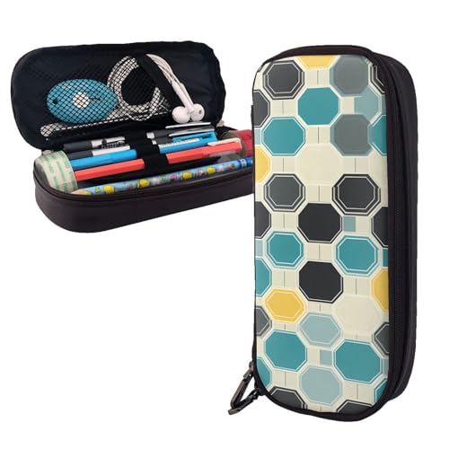 AMREWQYL Federmäppchen aus bedrucktem Leder, achteckig, Aufbewahrungstasche von AMREWQYL