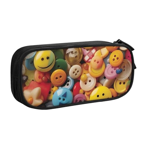 AMREWQYL Federmäppchen mit Aufdruck "Happy Buttons", Federmäppchen, Schreibwaren-Aufbewahrungsbox von AMREWQYL