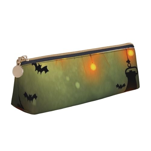 AMREWQYL Federmäppchen mit Aufdruck "Happy Halloween", aus Leder, tragbare Schreibwaren-Tasche von AMREWQYL