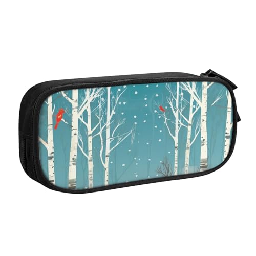 AMREWQYL Federmäppchen mit Aufdruck "Merry Christmas", Birkenbaum, Federmäppchen, Schreibwaren-Aufbewahrungsbox von AMREWQYL