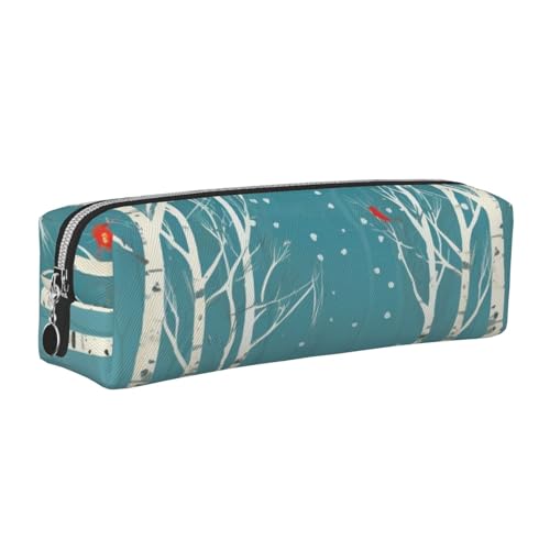 AMREWQYL Federmäppchen mit Aufdruck "Merry Christmas", Birkenbaum, aus Leder, mit Reißverschluss von AMREWQYL