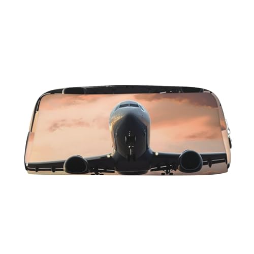 AMREWQYL Federmäppchen mit Flugzeug-Kunstdruck, 3D-Leder, mit Reißverschluss von AMREWQYL